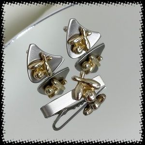 💕Beautiful Vintage 2 Tone Bowling Cufflinks & Tie Clip Set💕